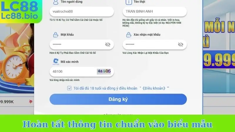 Hoàn tất thông tin chuẩn vào biểu mẫu
